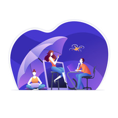 Businesspeople are using Electronic Device Insurance and Security System. Vector illustration.