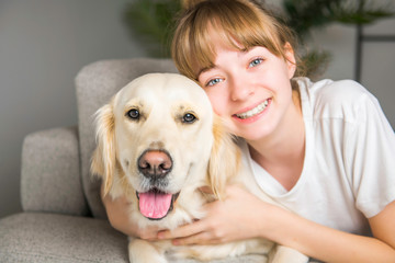 Teen Girl with her golden retreiver dog