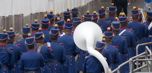 Military brass band, Plaza Grande, historical center of Quito, founded in the 16th century on the...