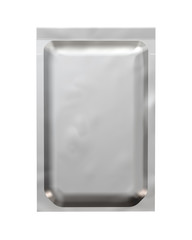 Metal Foil Bag Pack Mock Up. 3D Render Isolated on White Background.