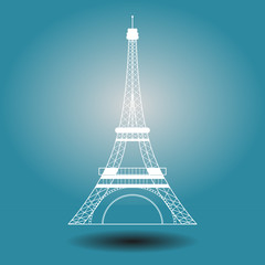 Fototapeta na wymiar Symbol of the Eiffel Tower, French. isolated on blue background.