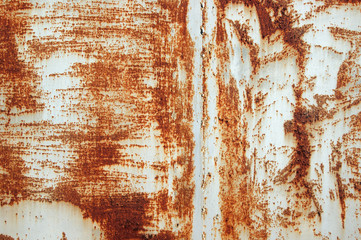 White Rust Metal Decayed Crumpled Sheet Wide Background.