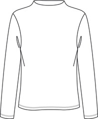 T shirt Fashion Flat Sketch Template, Turtleneck detail