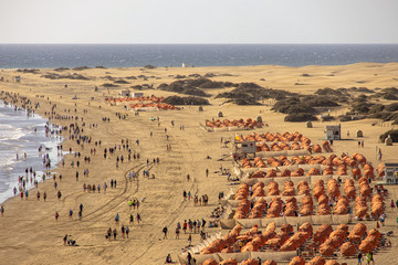sunny landscape with the beach del Ingles on the Spanish Canary Island Gran Canaria