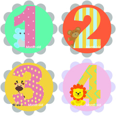 Monthly stickers. Stickers for the baby's month. Milestone baby months stickers  K