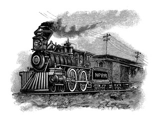 Typography end chapter, steam locomotive 19th century © acrogame