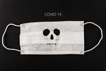 Medical protective mask with Covid-19 text and skull