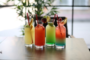 colorful fruit cocktails on table
