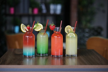 colorful fruit cocktails on table