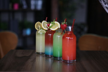 colorful fruit cocktails on table