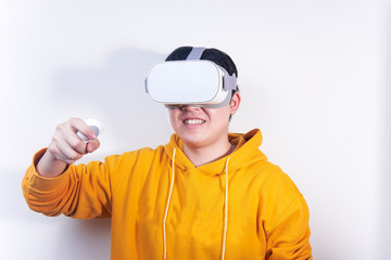 People wearing glasses playing vr virtual reality with a handle