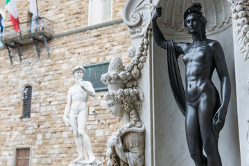 Naklejka premium Florence, Italy.10.18.2015. Details of sculptures by Nike, PIAZZA DELLA SIGNORIA (FLORENCE)
