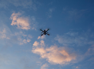 Drone in the sky during sunrise