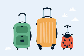 Travel bags. Family travel concept. Hand drawn cartoon vector illustration. Object isolated