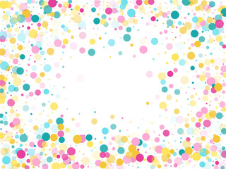 Memphis round confetti festive background in cyan blue, pink and yellow. Childish pattern vector.