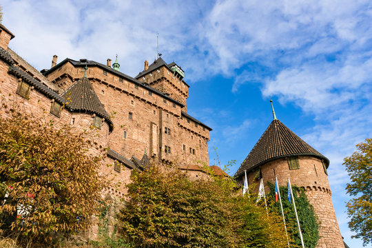 Haut-Koenigsbourg castle on a sunny day, landmark of Alsace, Bas-Rhin, France.