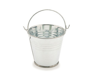 Silver iron bucket on white background with clipping path.Empty bucket isolated on white.