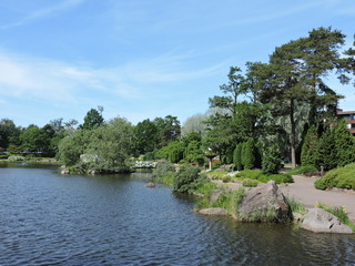 Fototapeta na wymiar landscape with pond and trees in Kotka, Finland