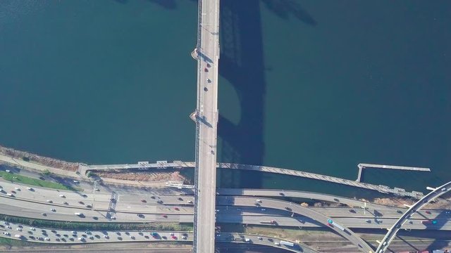 A Graded Drone Clip Of The Burnside Bridge In Portland, Oregon.