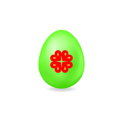 Easter egg with elements for St. Patrick's Day. Vector illustration of colored egg with flower isolated on white background. Ideal for holiday designs, greeting cards, prints, designer packaging, etc.