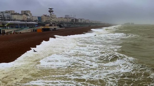 Brighton seafront under gloomy skies as Storm Brendan hits the United Kingdom in January