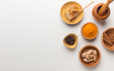 Indian oriental low cholesterol spices, honey, turmeric