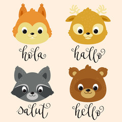 Cute Animals Lettering Set Woodland