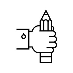 Hand with pencil line icon, concept sign, outline vector illustration, linear symbol.