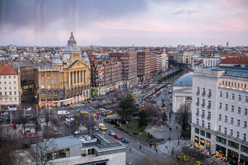 sunset over the roofs of Budapest during winter