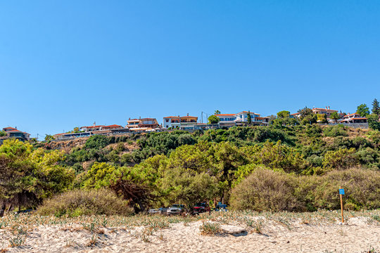 Afytos, Greece - September 02, 2019: View of the famous Greek town Afytos in Halkidiki, Greece.