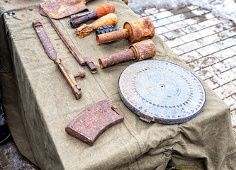 Old, rusty ammunition of the Soviet army