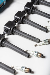 Disassembled car engine view from the top