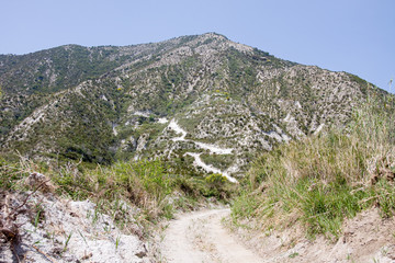 path to the pumice quarries in Lipari. Aeolian islands, Messina, Sicily, Italy