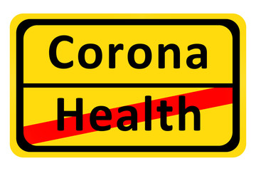 Corona Schild mit englischer Aufschrift