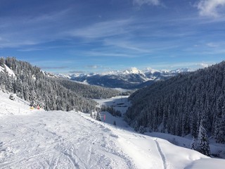 Vista del valle de Flims en suiza durante el invierno en los alpes suizos