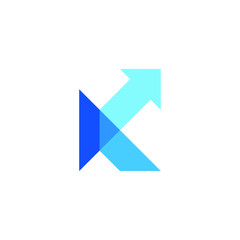 K initial logo with arrow and transparency accent