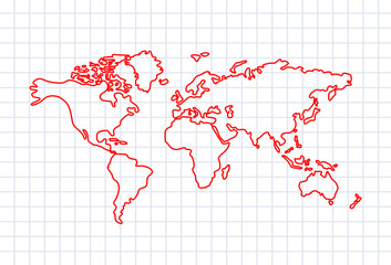 World map on square white paper