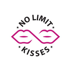 Two mouths connection with lips one line contour. Symbol of infinity and lips like no limit kisses emblem.
