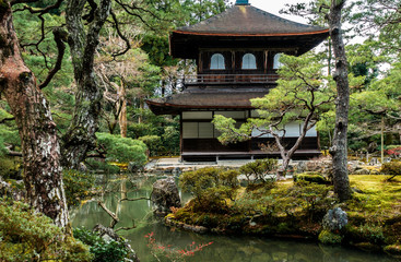 concept of Travel and landmarks Kyoto, Japan. Beautiful Architecture at Silver Pavilion or Ginkakuji temple on the background of the Japanese forest. winter. Buddhism