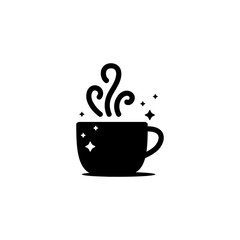 black and white coffee mug icon in white background