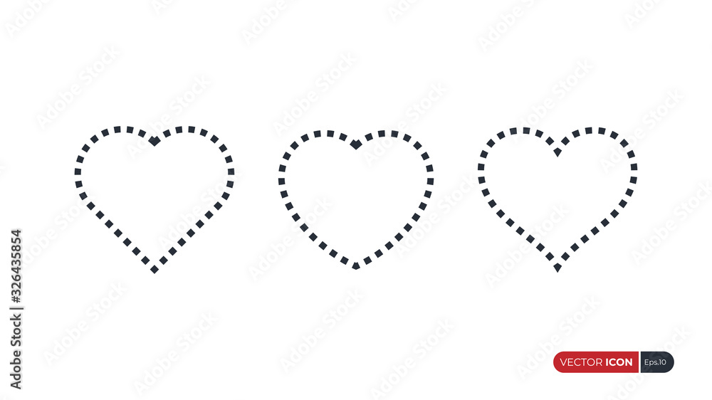 Aufkleber dashed lines heart icons set. symbol of love. flat vector icon design template elements.