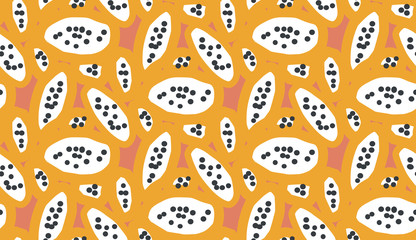 doodle stylized juicy tropical papaya fruit pattern