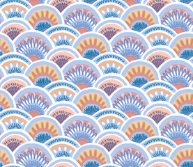 vector seamless pattern. fish scale motive. colorful doodle
