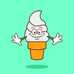 Illustration Vector of ice cream cartoon cute flat design Perfect for T Shirt design,logo,sticker