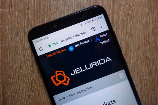 KONSKIE, POLAND - December 28, 2018: Jelurida website (www.jelurida.com) displayed on smartphone