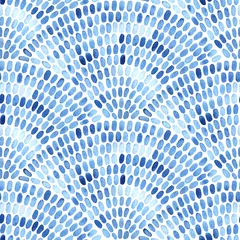 Gardinen Seigaha Aquarell nahtlose Muster. Blau-Weiß-Druck für Textilien. Handarbeit auf Papier. Netter Sommer- und Frühlingshintergrund. Ornament im Stil von Tupfen. Vektor-Illustration. © flovie