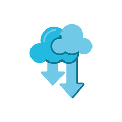 clouds with arrows down icon, flat style design