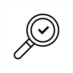 Magnifier checkmark outline icon. Symbol, logo illustration for mobile concept and web design.