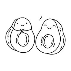 Vector of some handmade kawaii avocados, doodle style, to make birthday greeting cards or to paint.