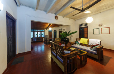 hall of an old Dutch-style Villa built in the 17th century Asia, Sri Lanka. Authentic interior with wood trim.